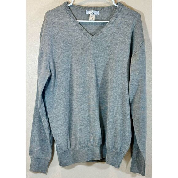 Vintage Cumran 100% Merino Wool Gray Made in Italy V-Neck Men's Sweater Large - Picture 1 of 8